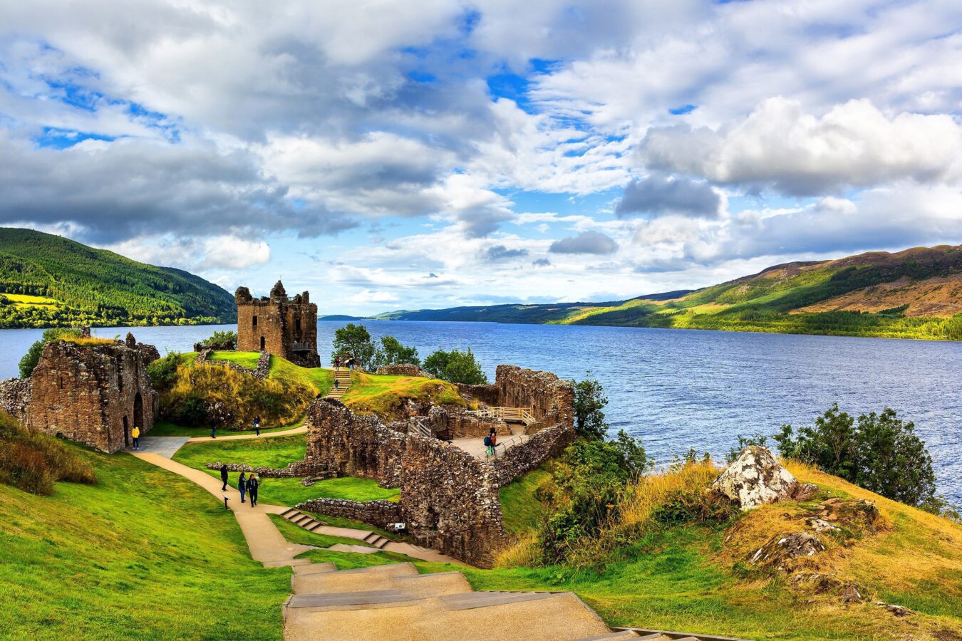 Loch Ness: A mesmerizing Scottish loch shrouded in mist, known for its mystique and legendary Loch Ness Monster.