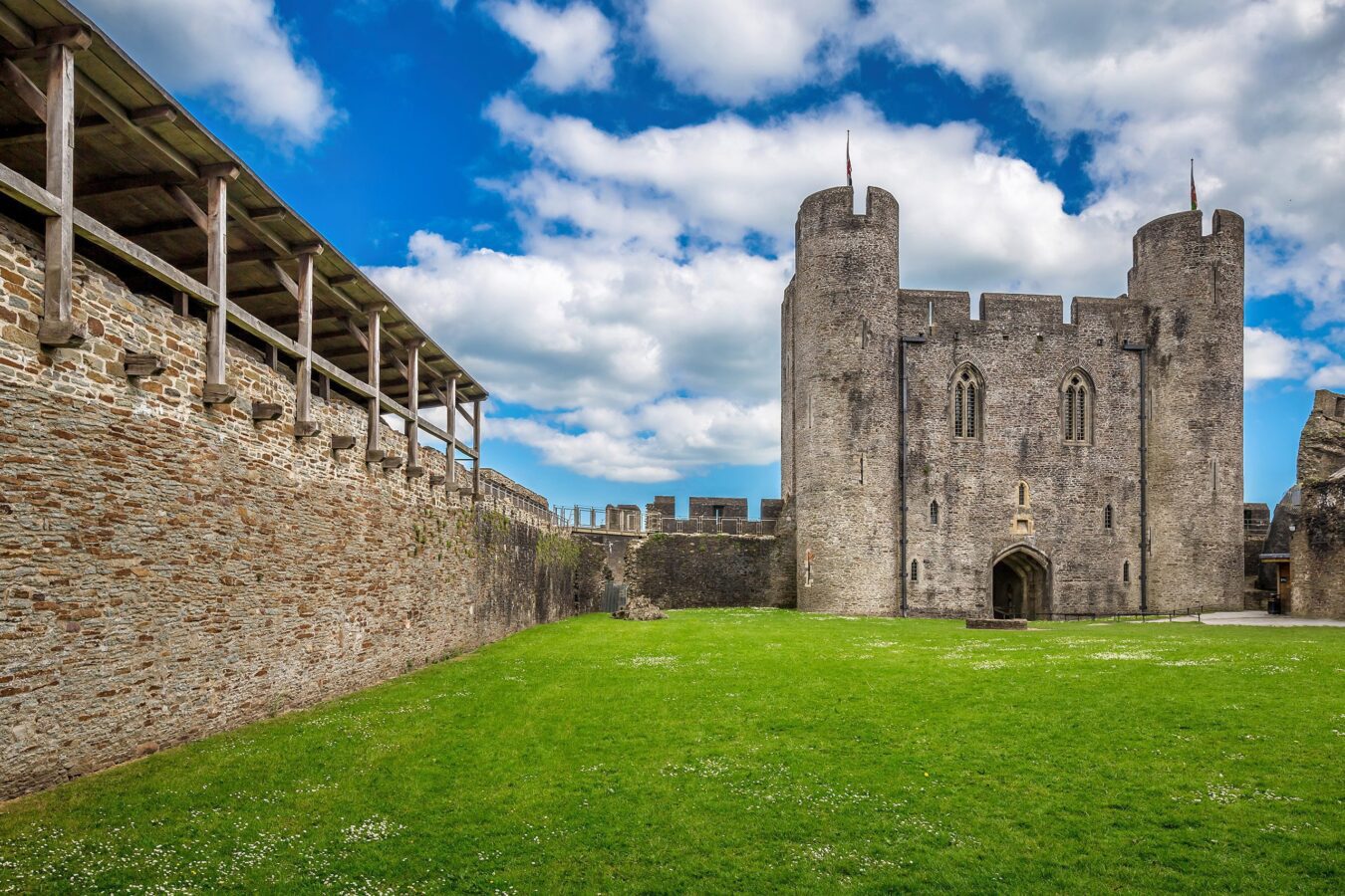 View of Caerphilly Castle in summer, Wales